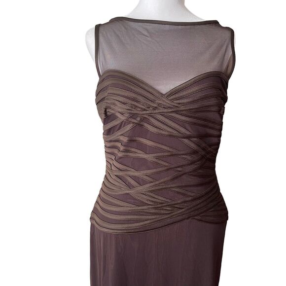 Tadashi 8 Gown Long Dress Dark Brown Sleeveless Mesh Neckline Formal VTG - Picture 5 of 11
